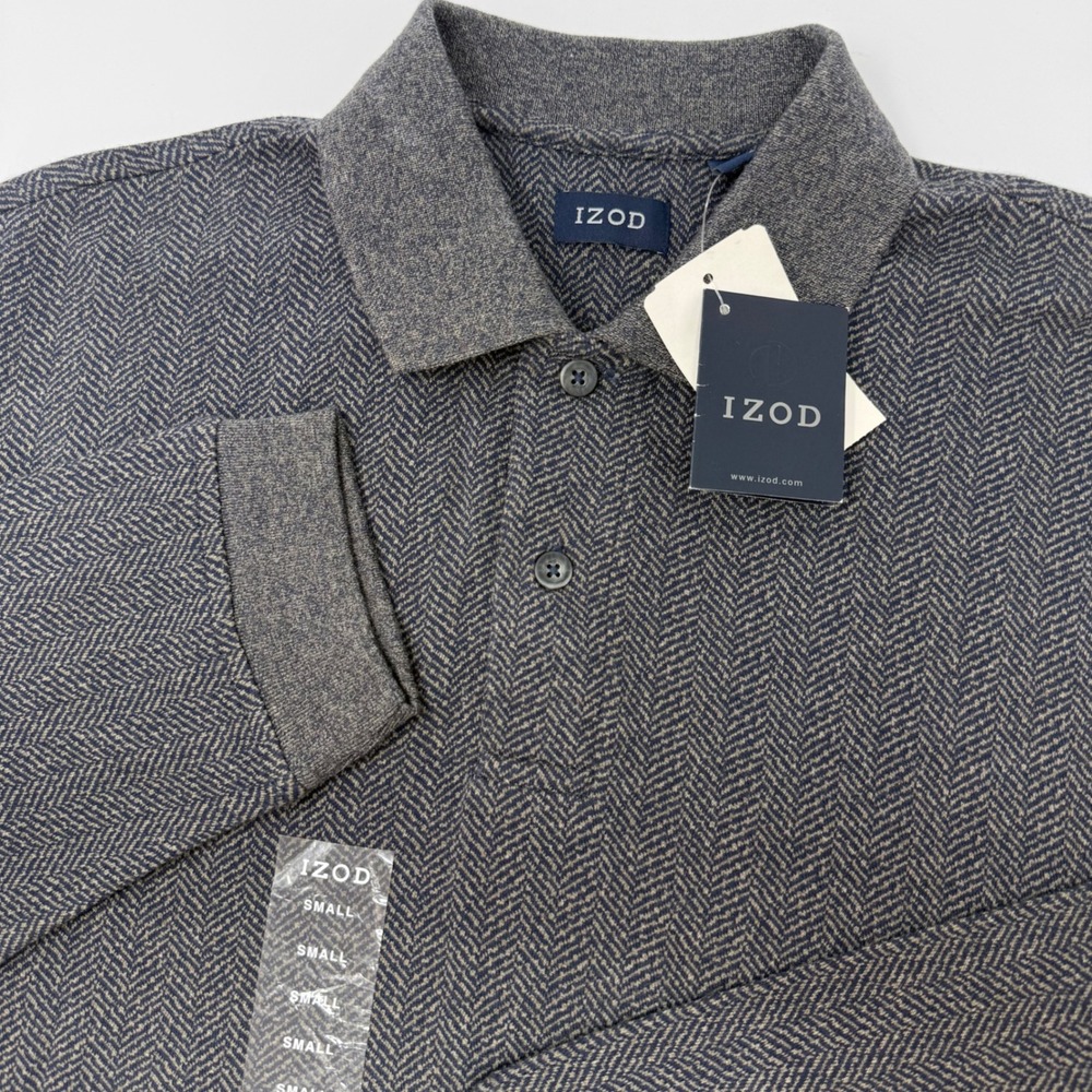 IZOD Mens Small Long Sleeve Herringbone Polo Shirt 100% Cotton NEW